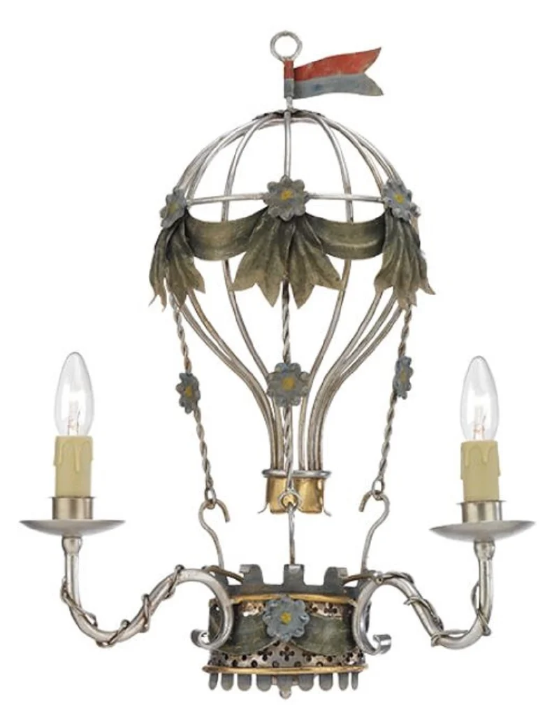 Casa Padrino Luxus Jugendstil Wandleuchte Heißluftballon Silber / Mehrfarbig 37 x 15 x H. 50 cm - Barock & Jugendstil Wohnzimmer Wandleuchten