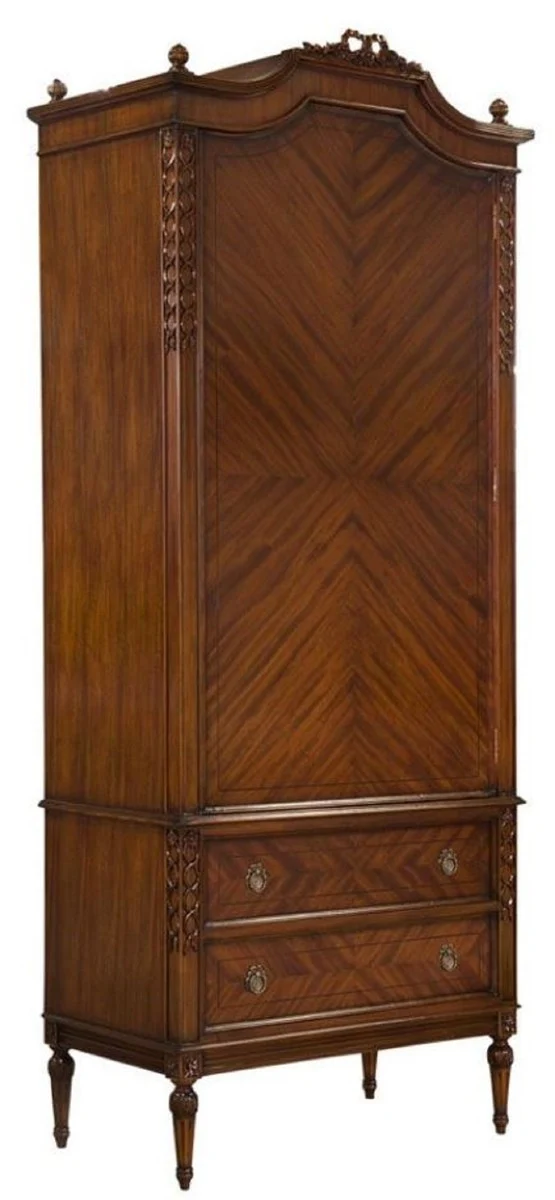 Casa Padrino Luxus Jugendstil Kleiderschrank Dunkelbraun - Handgefertigter Massivholz Schlafzimmerschrank mit Tür & 2 Schubladen - Barock & Jugendstil Schlafzimmer Möbel