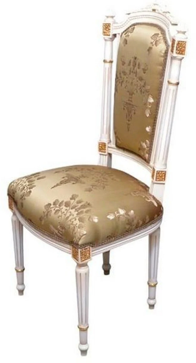 Casa Padrino Barock Esszimmerstuhl Gold / Cremefarben / Gold - Handgefertigter Antik Stil Stuhl - Esszimmer Möbel im Barockstil