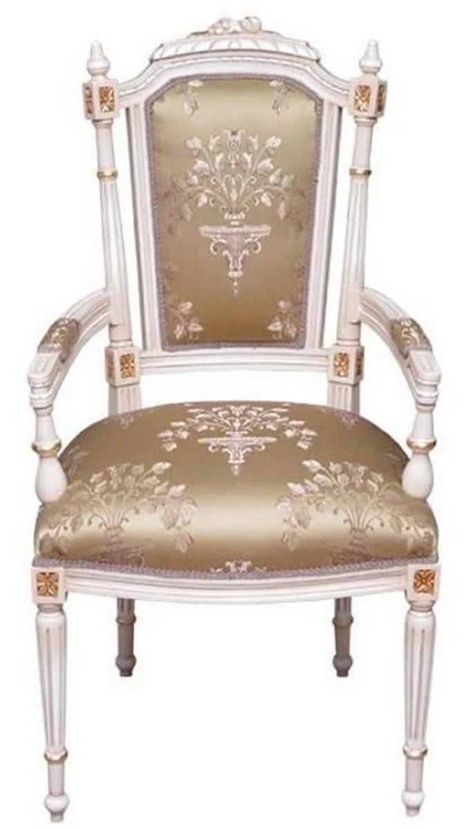 Casa Padrino Barock Esszimmerstuhl Gold / Cremefarben / Gold - Handgefertigter Antik Stil Stuhl mit Armlehnen - Esszimmer Möbel im Barockstil