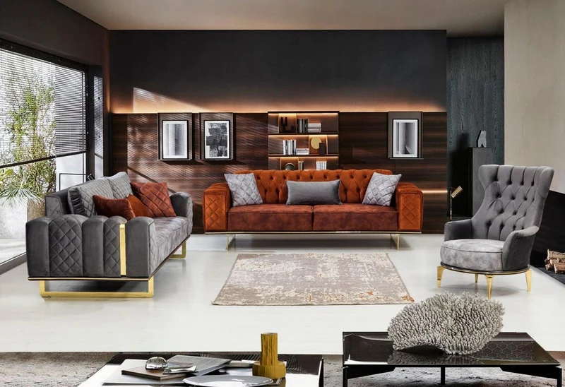 Casa Padrino Luxus Sessel Grau / Gold 75 x 90 x H. 95 cm - Moderner Wohnzimmer Sessel - Wohnzimmer Möbel