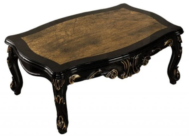 Casa Padrino Luxus Barock Couchtisch Schwarz / Gold - Massivholz Wohnzimmertisch im Barockstil - Barock Wohnzimmer Möbel - Edel & Prunkvoll