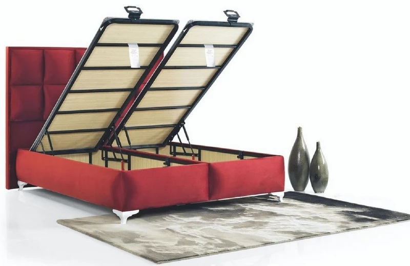 Casa Padrino Luxus Doppelbett Bordeauxrot / Weiß - Modernes Massivholz Bett - Moderne Schlafzimmer & Hotel Möbel - Luxus Kollektion