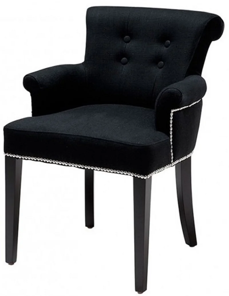Casa Padrino Luxus Esszimmerstuhl 6er Set Schwarz - Massivholz Küchenstühle mit Armlehnen und edlem Samtstoff - Luxus Esszimmer & Restaurant Möbel