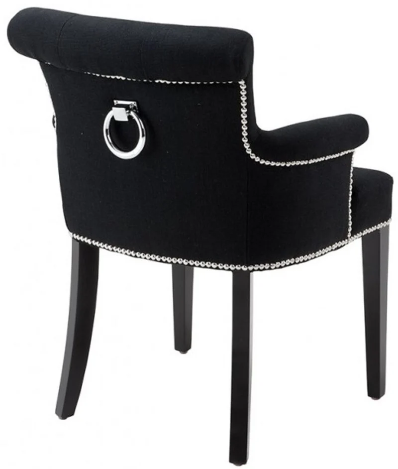 Casa Padrino Luxus Esszimmerstuhl 6er Set Schwarz - Massivholz Küchenstühle mit Armlehnen und edlem Samtstoff - Luxus Esszimmer & Restaurant Möbel
