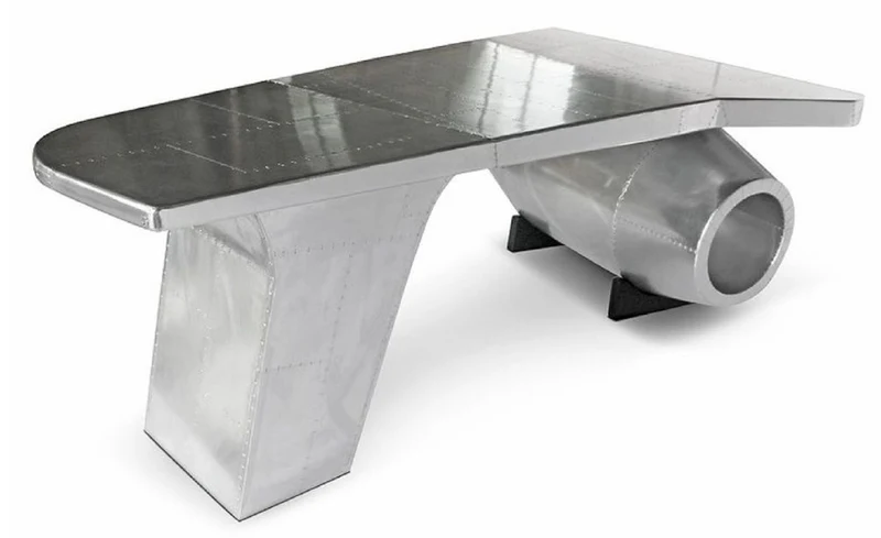Casa Padrino Vintage Flieger Schreibtisch Silber 230 x 120 x H. 80 cm - Aluminium Flugzeug Design Bürotisch - Aluminium Flugzeug Büro Möbel