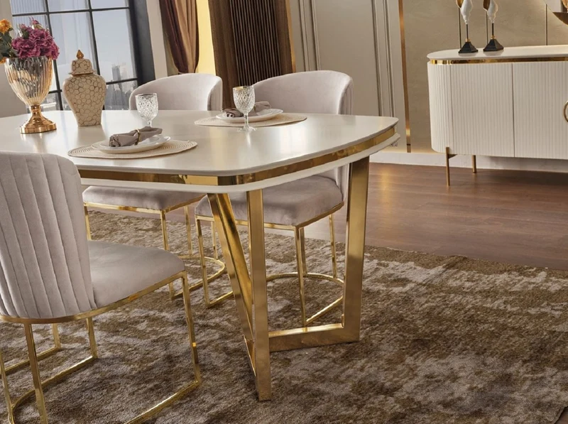Casa Padrino Luxus Esszimmerstuhl 4er Set Grau / Gold 66 x 52 x H. 90 cm - Luxus Esszimmer & Restaurant Möbel