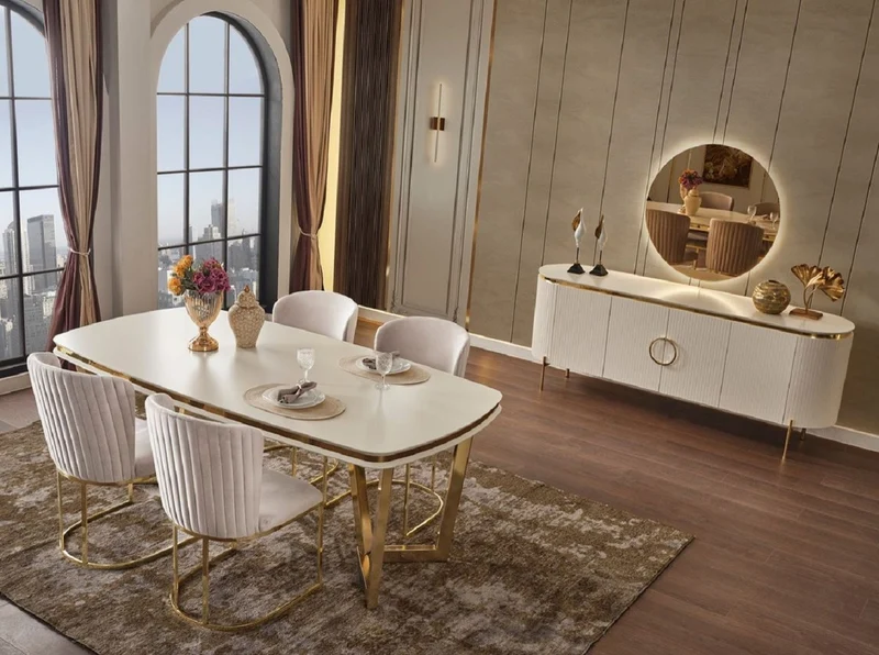 Casa Padrino Luxus Esszimmerstuhl 4er Set Grau / Gold 66 x 52 x H. 90 cm - Luxus Esszimmer & Restaurant Möbel