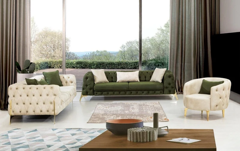 Casa Padrino Luxus Chesterfield Schlafsofa Cremefarben / Gold 250 x 95 x H. 72 cm - Modernes Wohnzimmer Sofa - Chesterfield Wohnzimmer Möbel