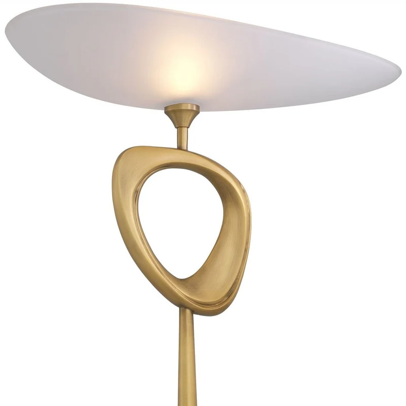 Casa Padrino Luxus Stehleuchte Antik Messingfarben / Schwarz / Weiß 61 x 35 x H. 181,5 cm - Messing Stehleuchte mit Glas Lampenschirm und Marmorsockel - Luxus Kollektion