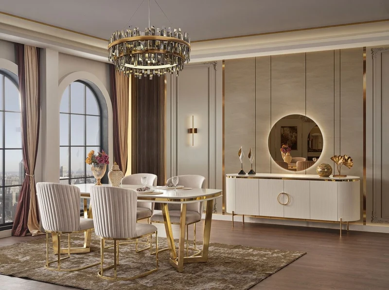 Casa Padrino Luxus Esstisch Weiß / Gold 207 x 104 x H. 78 cm - Rechteckiger Küchentisch - Luxus Esszimmer Möbel