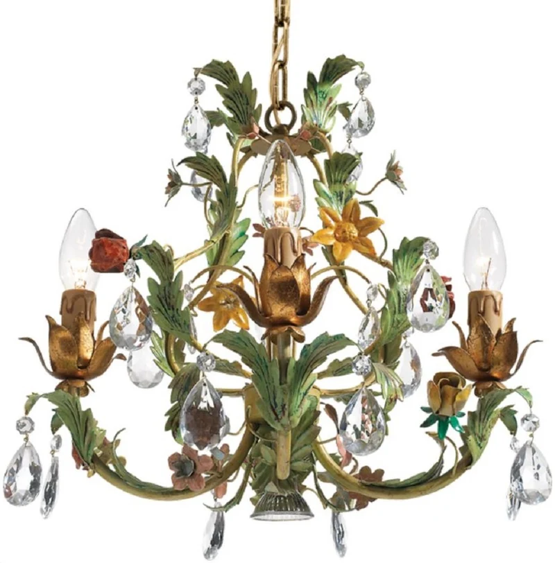 Casa Padrino Luxus Jugendstil Kristall Kronleuchter Rosen & Blumen Grün / Mehrfarbig Ø 60 x H. 60 cm - Barock & Jugendstil Wohnzimmer Kronleuchter