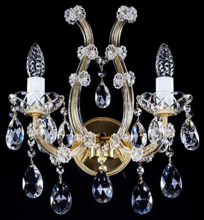 Casa Padrino Luxus Barock Kristall Doppel Wandleuchte Gold 33 x 17 x H. 38,5 cm - Prunkvolle Wandlampe mit Böhmischem Kristallglas - Edel & Prunkvoll