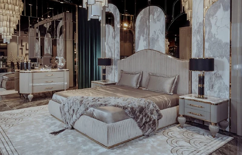 Casa Padrino Luxus Art Deco Kommode Grau / Weiß / Gold - Prunkvolle Kommode mit 3 Schubladen und Kunstmarmor Platte - Art Deco Schlafzimmer & Hotel Möbel - Luxus Kollektion