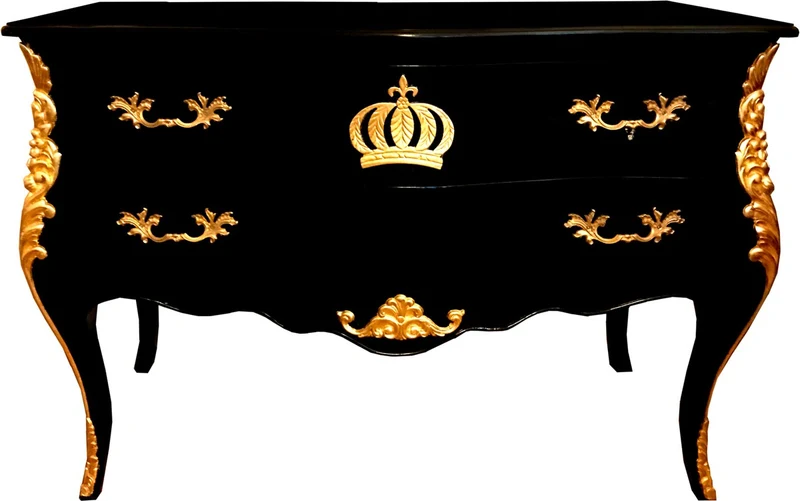 Pompöös by Casa Padrino Barock Kommode mit 2 Schubladen und Glasplatte Schwarz / Gold - Pompööse Barock Kommode designed by Harald Glööckler