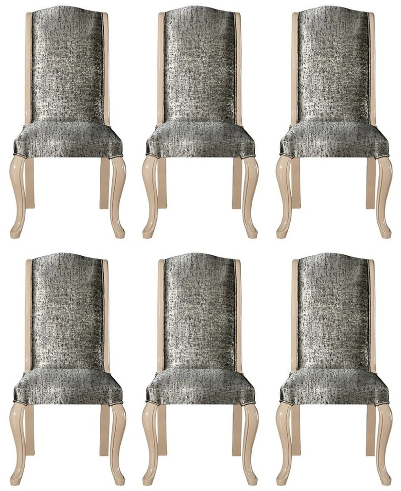 Casa Padrino Luxus Art Deco Esszimmerstuhl Set Silber / Schwarz / Beige - Handgefertigtes Küchen Stühle 6er Set - Art Deco Esszimmer Möbel