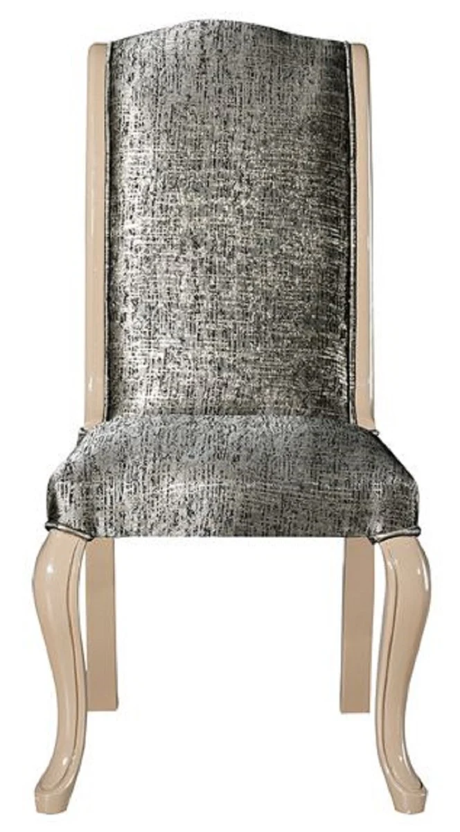 Casa Padrino Luxus Art Deco Esszimmerstuhl Set Silber / Schwarz / Beige - Handgefertigtes Küchen Stühle 6er Set - Art Deco Esszimmer Möbel