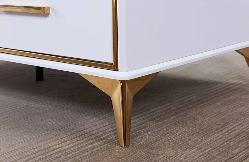 Casa Padrino Luxus Couchtisch Weiß / Gold 130 x 70 x H. 41 cm - Moderner Wohnzimmertisch mit 2 Schubladen - Moderne Wohnzimmer Möbel