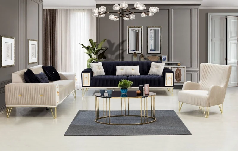 Casa Padrino Luxus Schlafsofa Dunkelblau / Weiß / Gold 220 x 90 x H. 80 cm - Modernes Wohnzimmer Sofa - Wohnzimmer Möbel