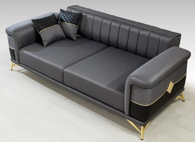 Casa Padrino Luxus Schlafsofa Grau / Schwarz / Gold 220 x 90 x H. 80 cm - Modernes Wohnzimmer Sofa - Wohnzimmer Möbel