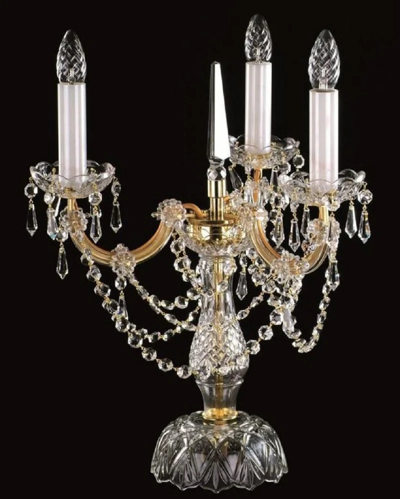 Casa Padrino Luxus Barock Kristall Tischleuchte Gold Ø 38 x H. 48 cm - Prunkvolle Schreibtischleuchte mit Böhmischem Kristallglas - Barock Kristall Leuchten