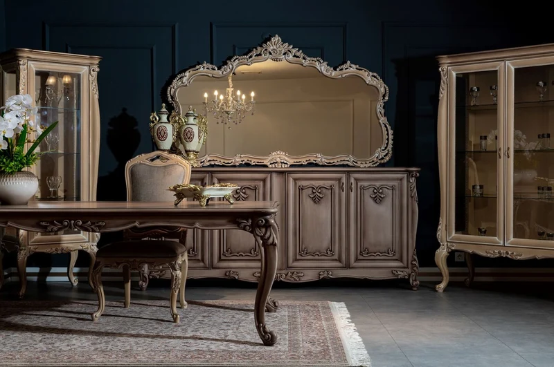 Casa Padrino Luxus Barock Möbel Set Braun / Naturfarben - 1 Barock Sideboard mit 4 Türen & 1 Barock Wandspiegel - Barock Möbel