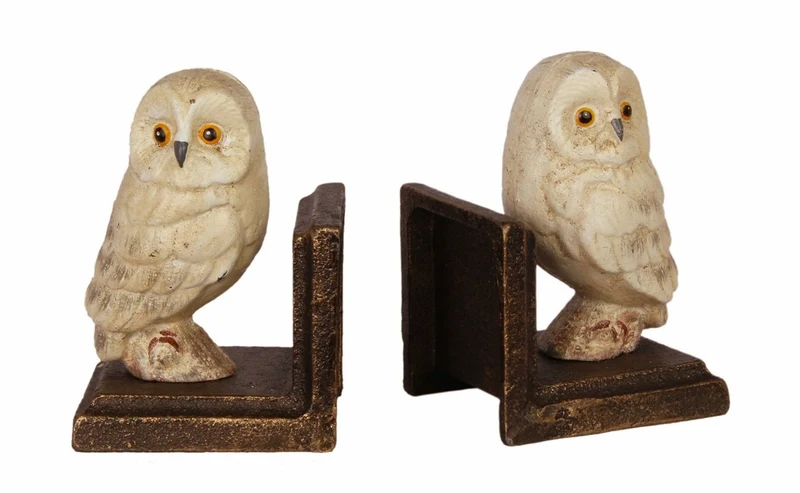 Casa Padrino Gusseisen Buchstützen Set Eule Mehrfarbig / Bronzefarben 7,9 x 8,7 x H. 12,3 cm - Wohnzimmer & Schreibtisch Deko Accessoires