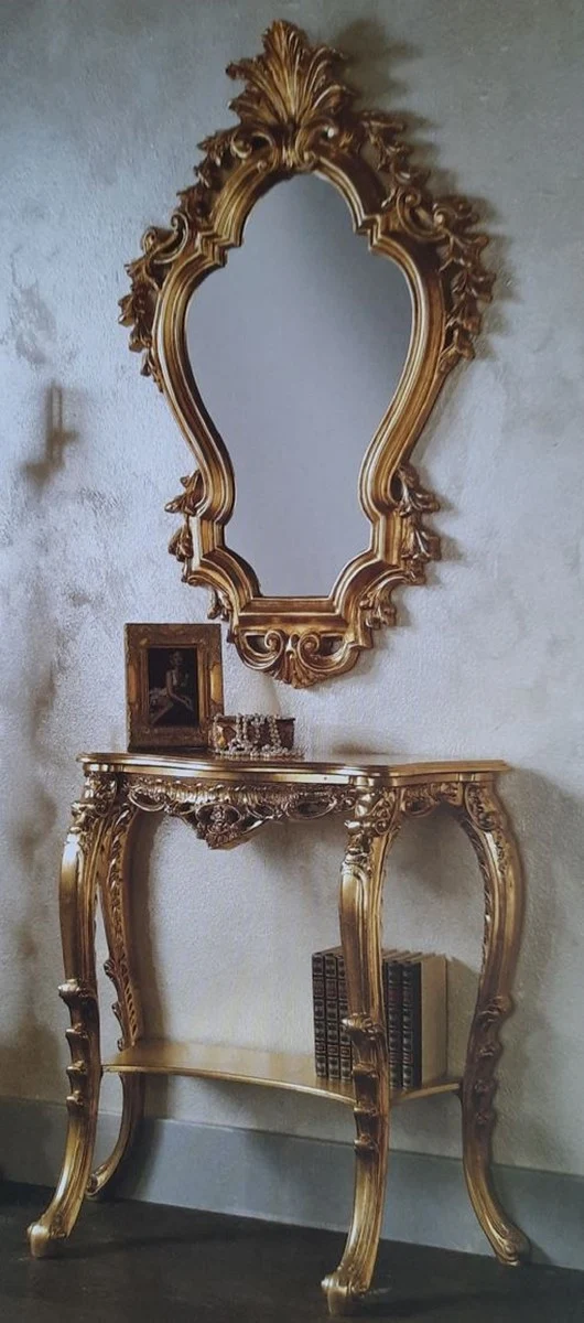 Casa Padrino Luxus Barock Spiegelkonsole Gold - Prunkvolle Barock Konsole mit Wandspiegel - Barock Hotel & Schloß Möbel - Luxus Qualität - Made in Italy