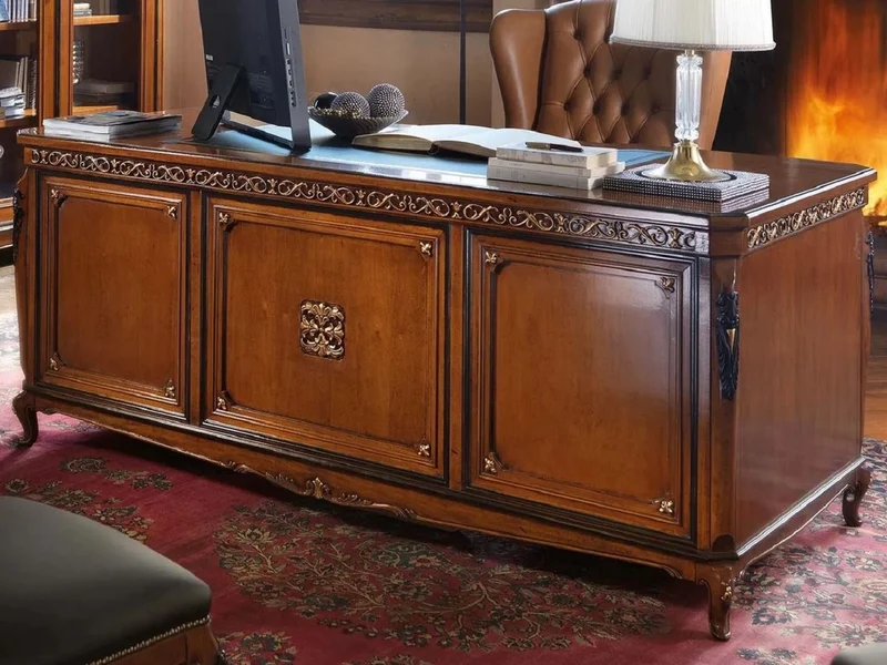 Casa Padrino Luxus Barock Schreibtisch Braun - Edler Massivholz Bürotisch - Barock Büro Möbel - Luxus Qualität - Made in Italy