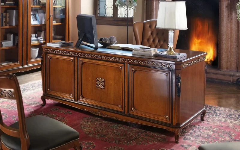 Casa Padrino Luxus Barock Schreibtisch Braun - Edler Massivholz Bürotisch - Barock Büro Möbel - Luxus Qualität - Made in Italy
