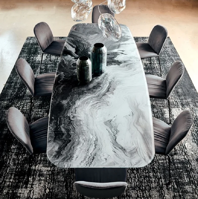 Casa Padrino Luxus Esstisch Mehrfarbig / Schwarz 300 x 120 x H. 75 cm - Moderner Esszimmertisch mit Glasplatte - Luxus Esszimmer Möbel - Luxus Qualität - Made in Italy