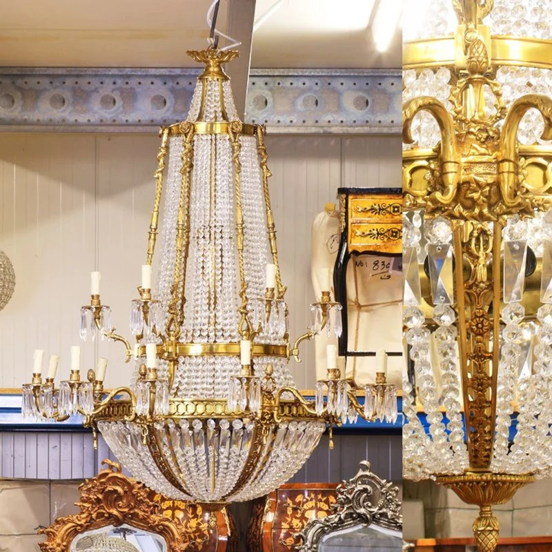 Majestätischer Casa Padrino Luxus Barock Kronleuchter Gold 90 x H 140 cm - Schloss Lüster - Versailles Antik Stil