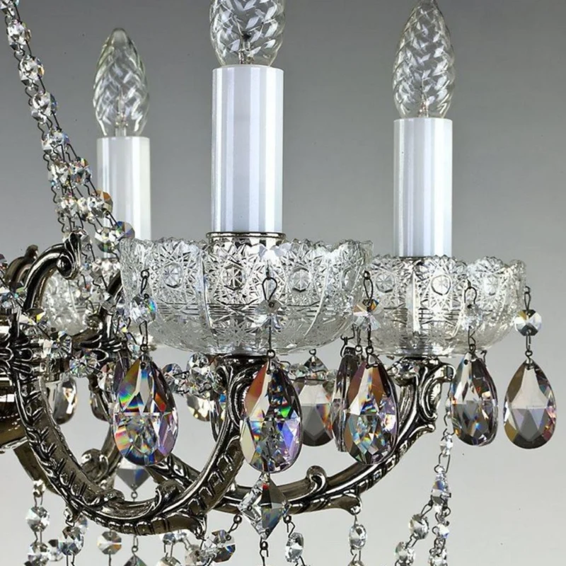 Casa Padrino Luxus Barock Kronleuchter Antik Silber Ø 65 x H. 57 cm - Prunkvoller Messing Kronleuchter mit Böhmischem Kristallglas - Edel & Prunkvoll