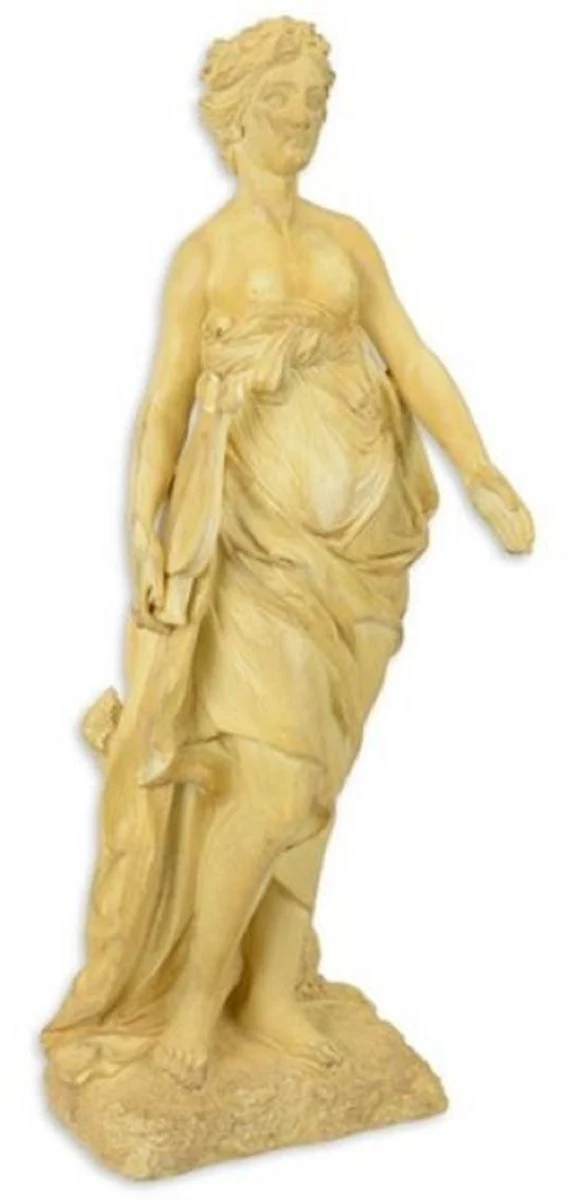 Casa Padrino Jugendstil Deko Skulptur Frau mit Harfe Beige 20,5 x 19,7 x H. 54,7 cm - Kunstharz Dekofigur - Wohnzimmer Deko - Barock & Jugendstil Deko Accessoires