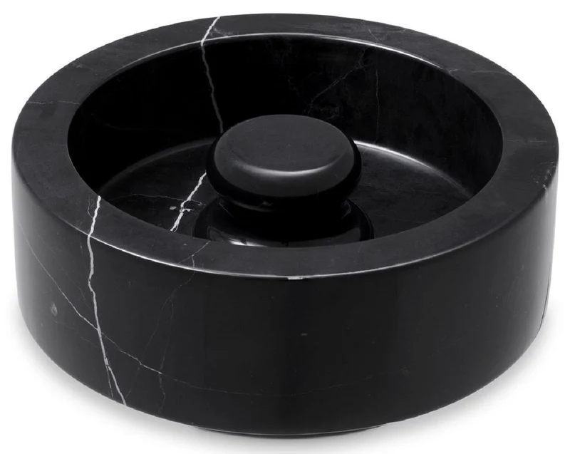 Casa Padrino Luxus Aschenbecher Schwarz Ø 20 x H. 7,5 cm - Runder Marmor Aschenbecher - Deko Accessoires - Luxus Qualität