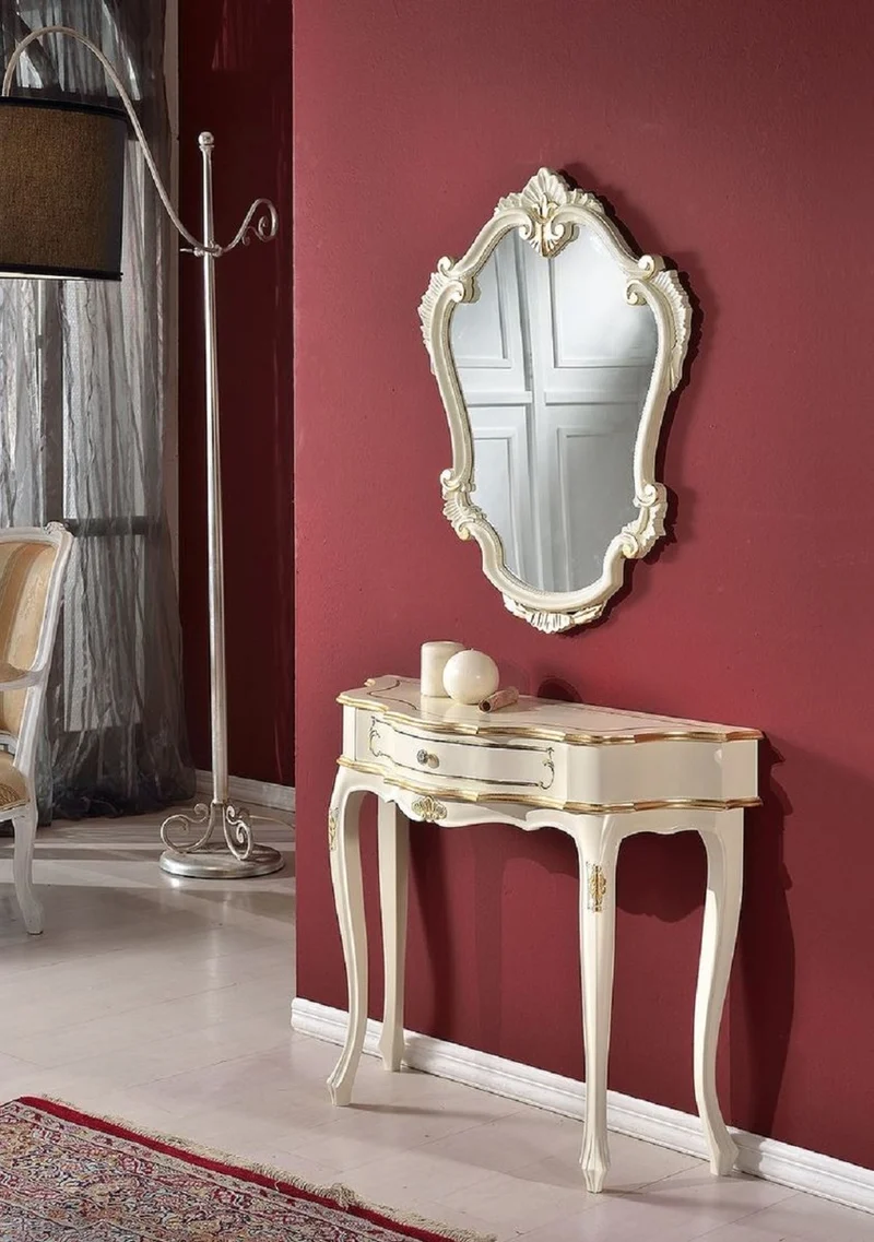 Casa Padrino Luxus Barock Konsole mit Wandspiegel Weiß / Gold - Handgefertigte Massivholz Barock Möbel - Luxus Qualität - Made in Italy