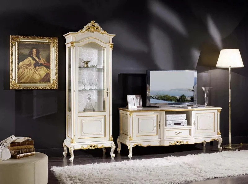 Casa Padrino Luxus Barock Vitrine Weiß / Gold - Handgefertigter Massivholz Vitrinenschrank mit Tür - Prunkvolle Barock Möbel - Luxus Qualität - Made in Italy