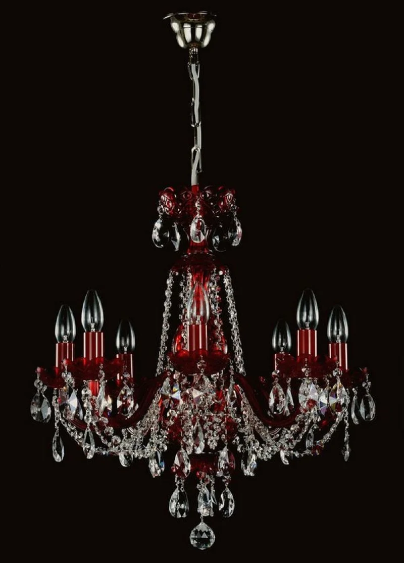 Casa Padrino Luxus Barock Kristall Kronleuchter Rot / Silber Ø 57 x H. 55 cm - Prunkvoller Messing Kronleuchter mit Böhmischem Kristallglas - Edel & Prunkvoll