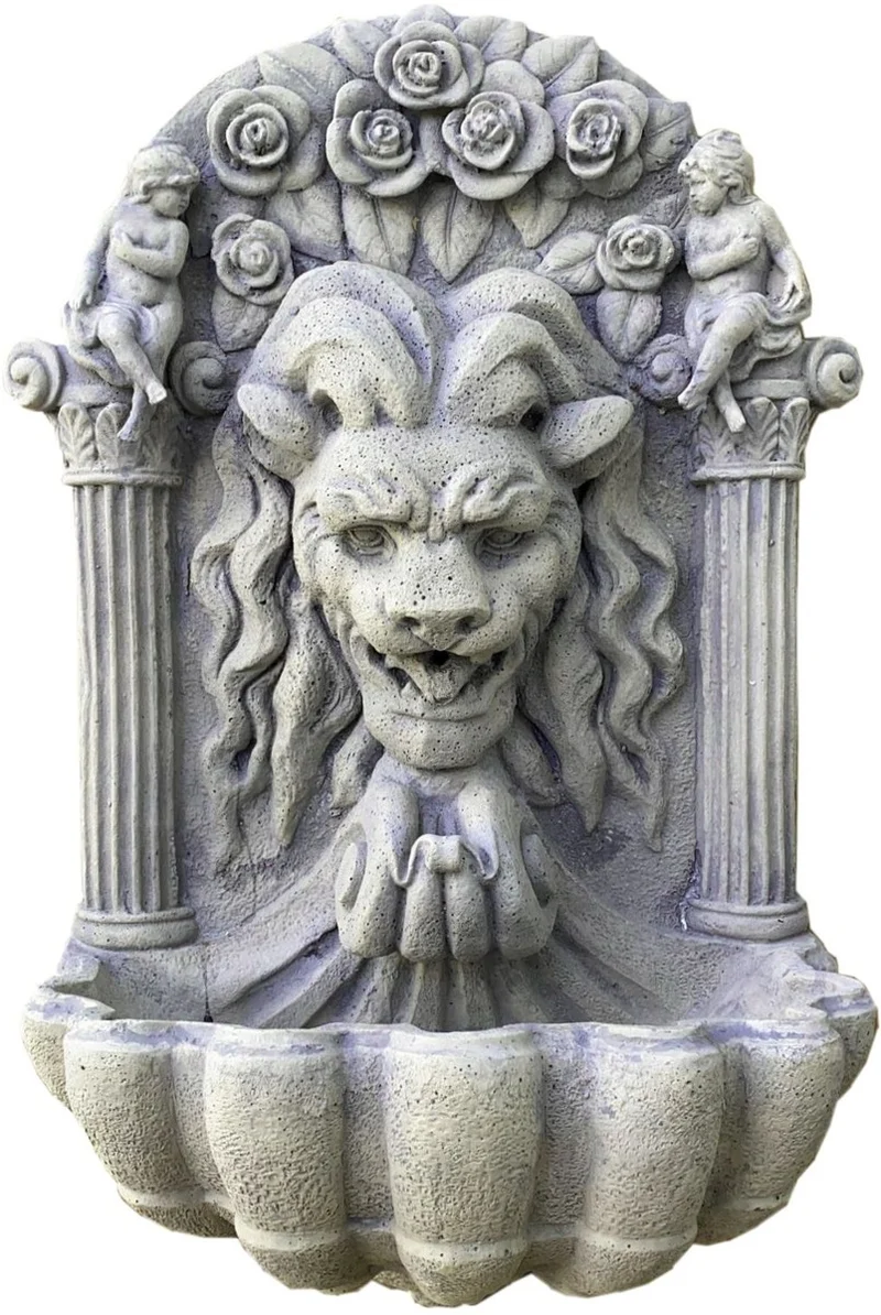 Casa Padrino Barock Wandbrunnen Löwe Antik Grau 97 cm - Schwere Ausführung - Antik Stil Löwenkopf Brunnen