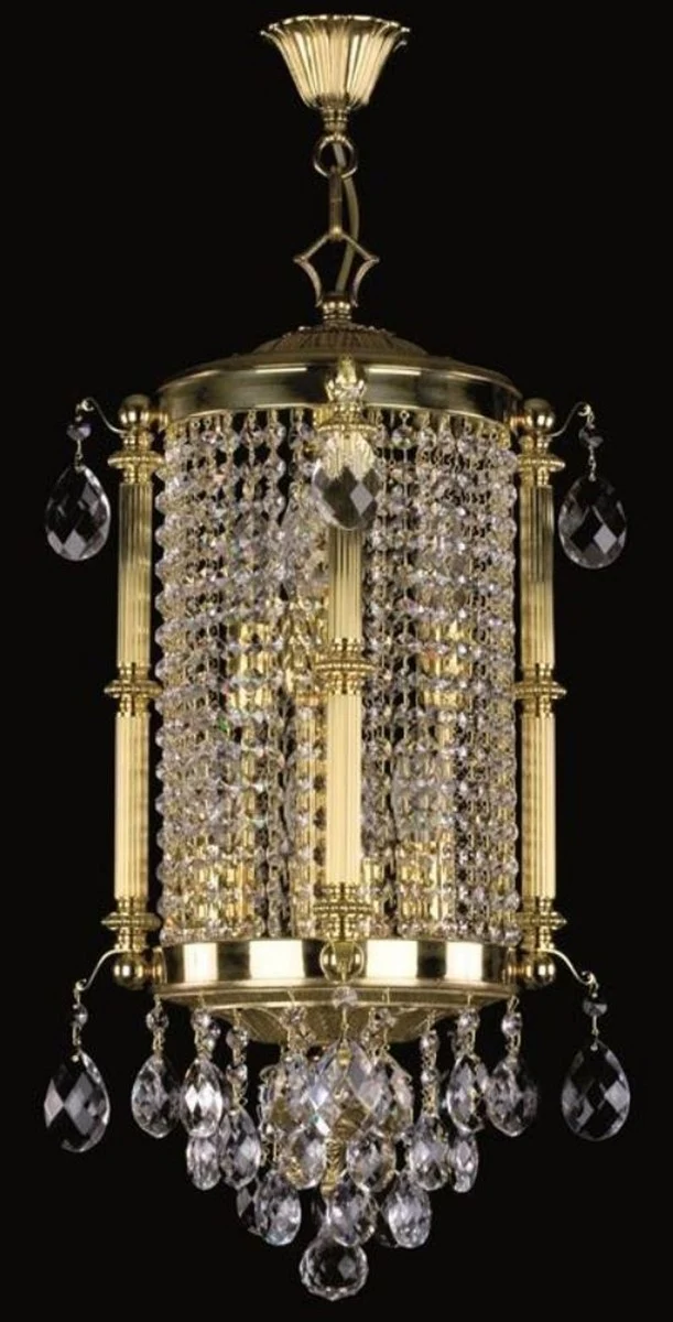 Casa Padrino Luxus Barock Kronleuchter Gold Ø 32 x H. 65 cm - Prunkvoller Messing Kronleuchter mit Böhmischem Kristallglas - Edel & Prunkvoll