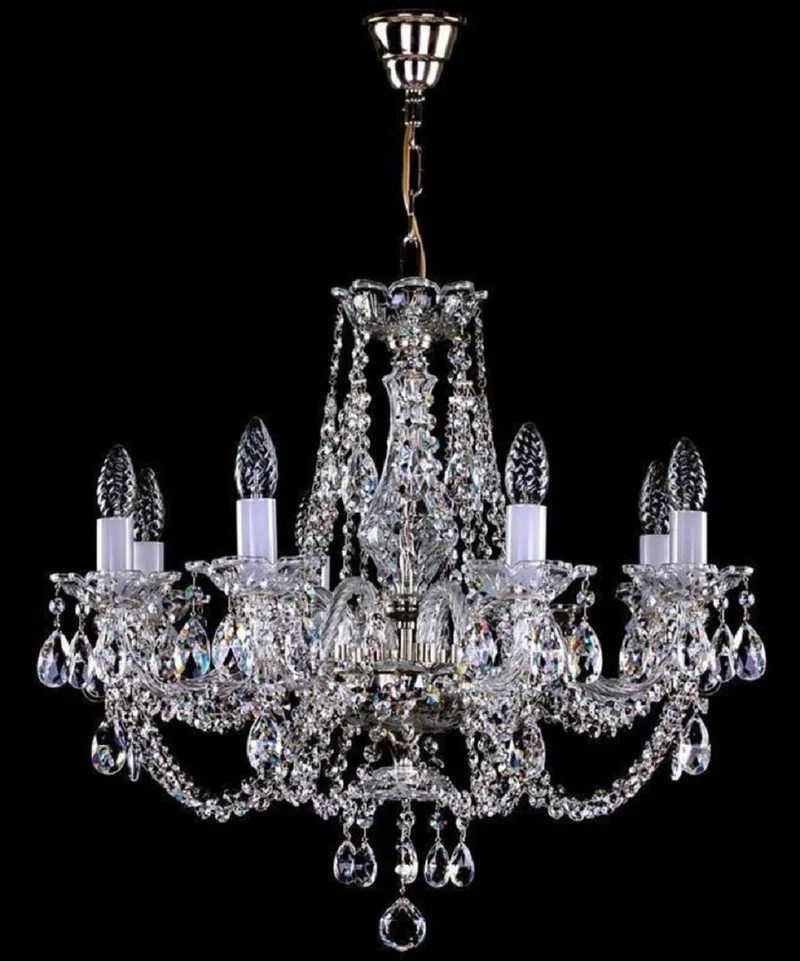 Casa Padrino Luxus Barock Kronleuchter Silber Ø 61 x H. 57 cm - Prunkvoller Messing Kronleuchter mit Böhmischem Kristallglas - Edel & Prunkvoll