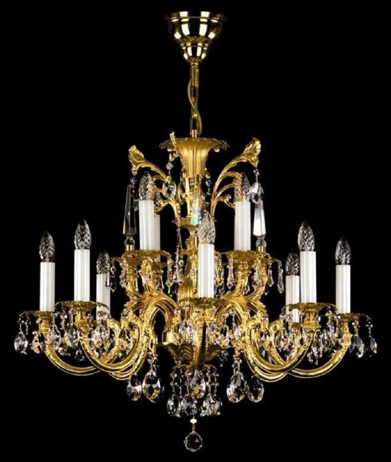 Casa Padrino Luxus Barock Kronleuchter Gold Ø 84 x H. 67 cm - Prunkvoller Messing Kronleuchter mit Böhmischem Kristallglas - Edel & Prunkvoll