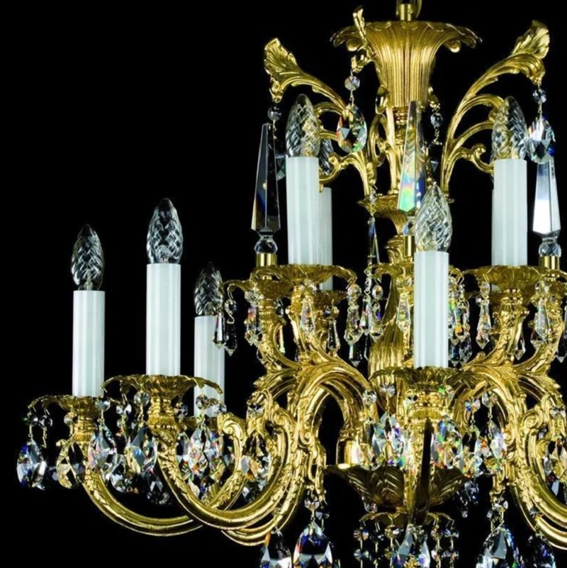 Casa Padrino Luxus Barock Kronleuchter Gold Ø 84 x H. 67 cm - Prunkvoller Messing Kronleuchter mit Böhmischem Kristallglas - Edel & Prunkvoll