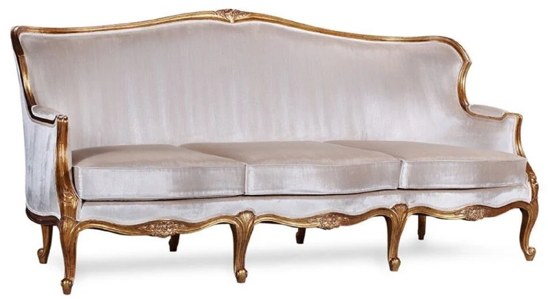 Casa Padrino Luxus Barock Sofa Silber / Antik Gold - Prunkvolles Wohnzimmer Sofa im Barockstil - Barock Wohnzimmer Möbel - Edel & Prunkvoll