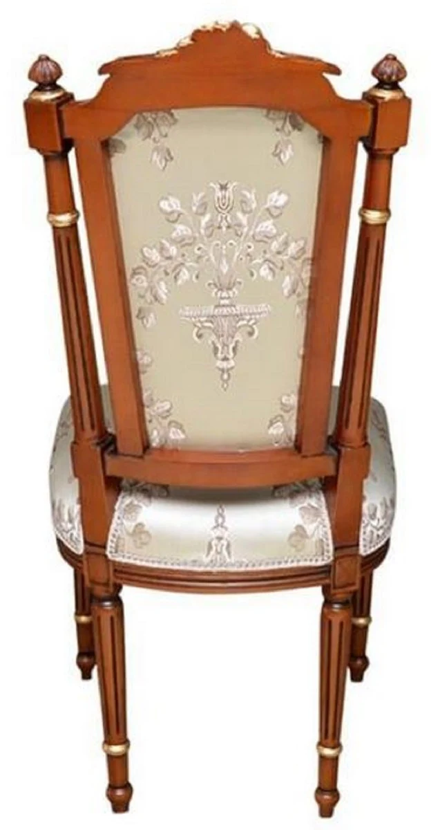 Casa Padrino Barock Esszimmerstuhl Cremefarben / Braun / Gold - Handgefertigter Antik Stil Stuhl - Esszimmer Möbel im Barockstil