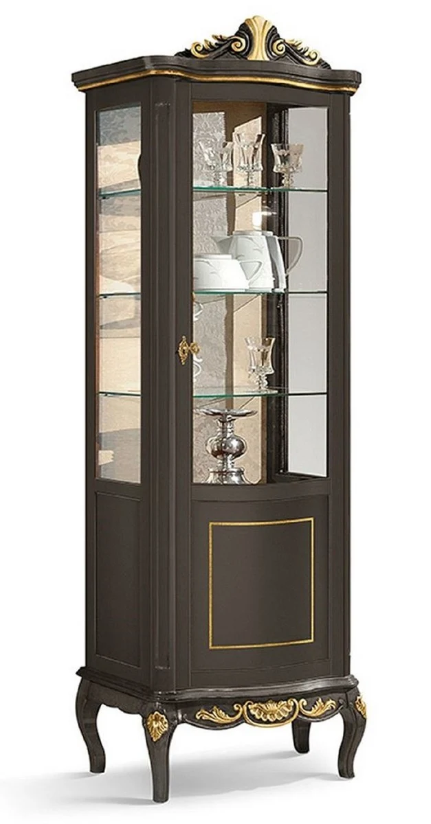 Casa Padrino Luxus Barock Vitrine Schwarz / Gold - Prunkvoller Barock Vitrinenschrank mit Glastür und 3 Glasregalen - Barock Möbel - Luxus Qualität - Made in Italy