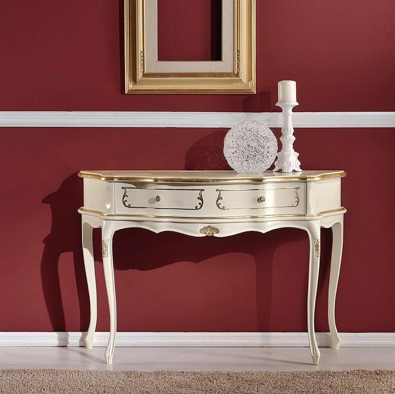 Casa Padrino Luxus Barock Konsole Cremefarben / Gold - Handgefertigter Massivholz Konsolentisch mit Schublade - Barock Möbel - Luxus Qualität - Made in Italy