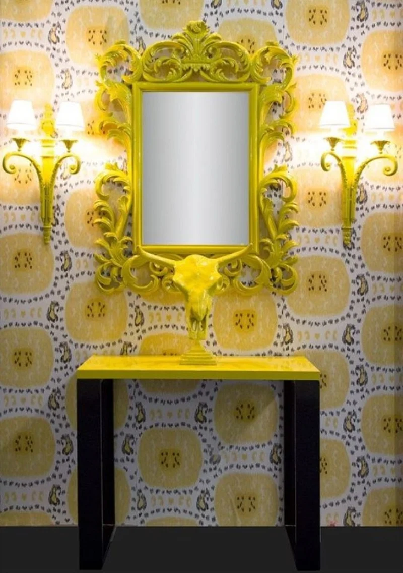 Casa Padrino Luxus Barock Spiegel Gelb - Handgefertigter Wandspiegel im Barockstil - Prunkvolle Barock Deko Accessoires