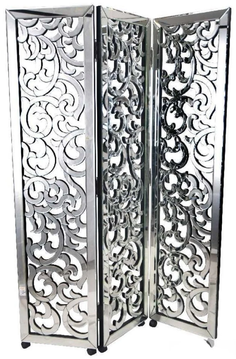 Casa Padrino Luxus Raumteiler mit Rollen 100 x 3 x H. 180 cm - Verspiegelter Paravent - Schlafzimmer Möbel - Hotel Möbel