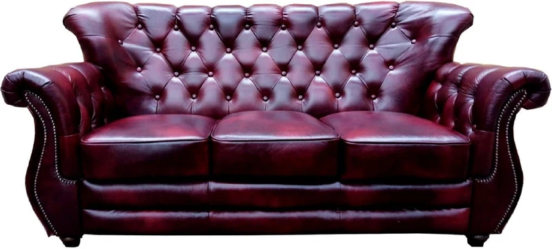 Casa Padrino Luxus Chesterfield Echtleder Wohnzimmer Set Bordeauxrot / Braun / Silber - 2 Leder Sofas & 1 Leder Sessel - Chesterfield Möbel - Wohnzimmer Möbel